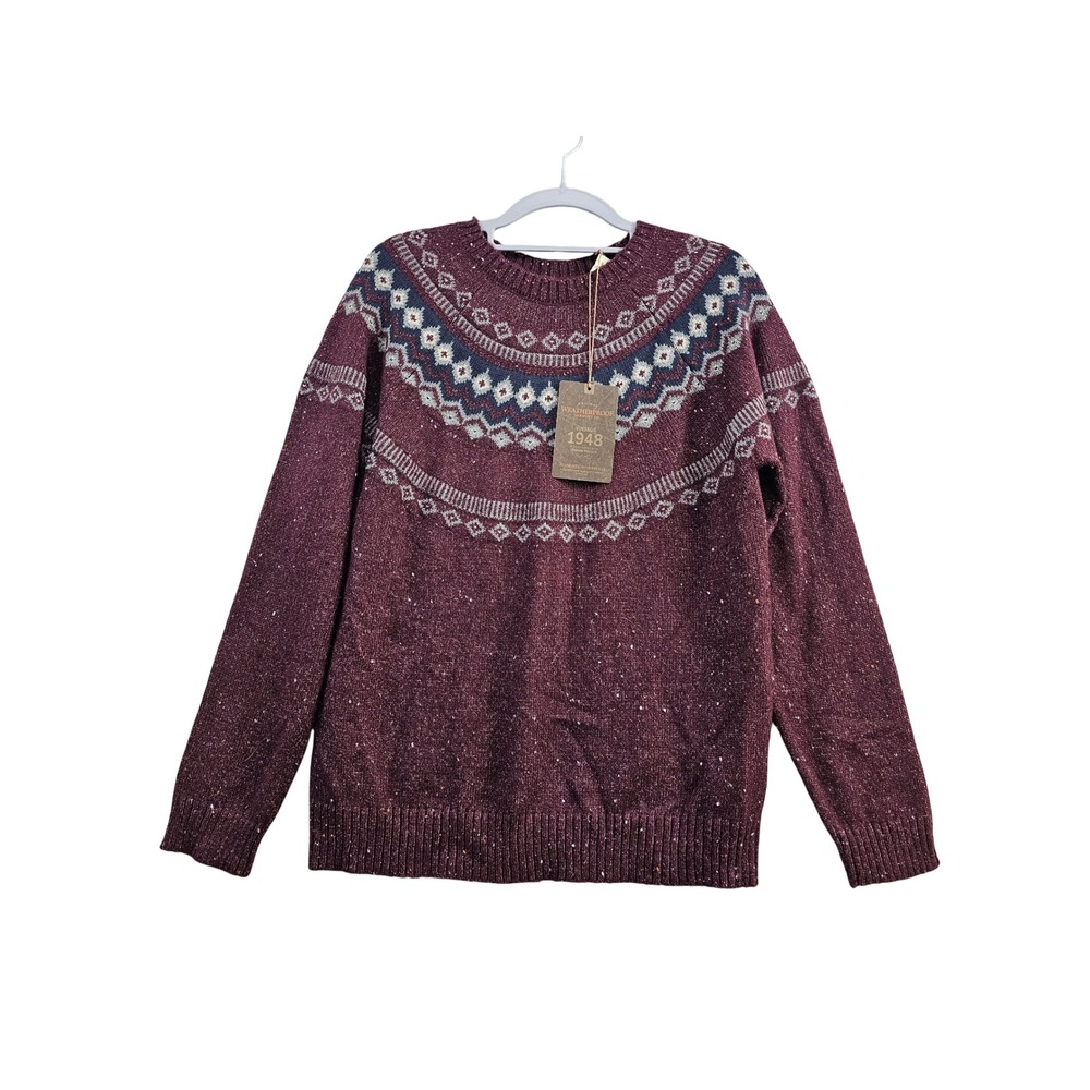 Weatherproof Vintage Fair Isle Sweater Mens M Maroon Speckled Nordic Pullover Nw